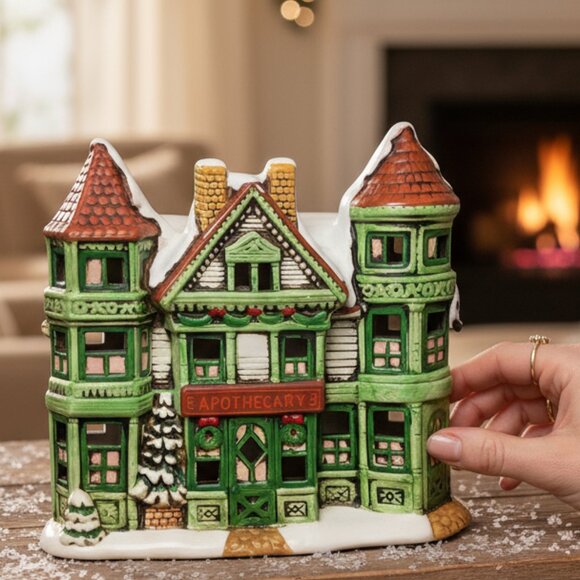 Lefton Christmas Apothecary Building #06900 Geo Z. Lefton Ceramic 1988 - Picture 1 of 14